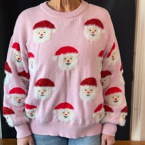 Festive Pink Santa Crew Neck Sweater
